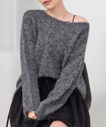 【おうちで洗える】長袖 ドロップショルダー へリンボーン ミックス カラー ニット プルオーバー レディース