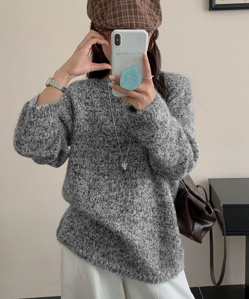 DAY CLOSET(デイ クローゼット)の「【おうちで洗える】長袖 ドロップショルダー へリンボーン ミックス カラー ニット プルオーバー レディース(ニット/セーター・レディース・グレー/ブラウン/ブラック/ブルー・FREE)」の12枚目の写真