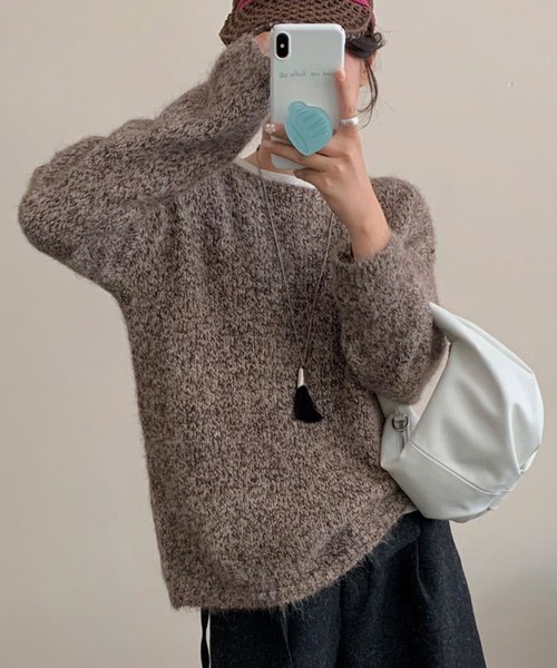 DAY CLOSET(デイ クローゼット)の「【おうちで洗える】長袖 ドロップショルダー へリンボーン ミックス カラー ニット プルオーバー レディース(ニット/セーター・レディース・グレー/ブラウン/ブラック/ブルー・FREE)」の13枚目の写真