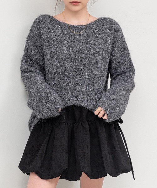 DAY CLOSET(デイ クローゼット)の「【おうちで洗える】長袖 ドロップショルダー へリンボーン ミックス カラー ニット プルオーバー レディース(ニット/セーター・レディース・グレー/ブラウン/ブラック/ブルー・FREE)」の6枚目の写真