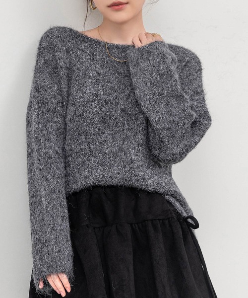 DAY CLOSET(デイ クローゼット)の「【おうちで洗える】長袖 ドロップショルダー へリンボーン ミックス カラー ニット プルオーバー レディース(ニット/セーター・レディース・グレー/ブラウン/ブラック/ブルー・FREE)」の7枚目の写真