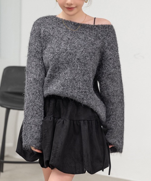 DAY CLOSET(デイ クローゼット)の「【おうちで洗える】長袖 ドロップショルダー へリンボーン ミックス カラー ニット プルオーバー レディース(ニット/セーター・レディース・グレー/ブラウン/ブラック/ブルー・FREE)」の8枚目の写真