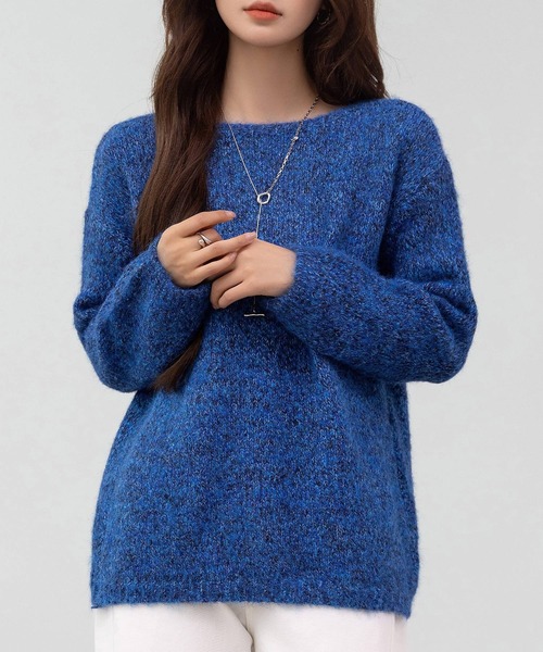 DAY CLOSET(デイ クローゼット)の「【おうちで洗える】長袖 ドロップショルダー へリンボーン ミックス カラー ニット プルオーバー レディース(ニット/セーター・レディース・グレー/ブラウン/ブラック/ブルー・FREE)」の15枚目の写真