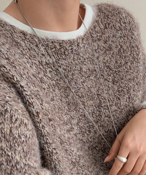 DAY CLOSET(デイ クローゼット)の「【おうちで洗える】長袖 ドロップショルダー へリンボーン ミックス カラー ニット プルオーバー レディース(ニット/セーター・レディース・グレー/ブラウン/ブラック/ブルー・FREE)」の20枚目の写真