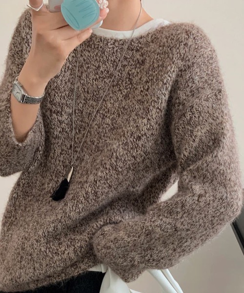 DAY CLOSET(デイ クローゼット)の「【おうちで洗える】長袖 ドロップショルダー へリンボーン ミックス カラー ニット プルオーバー レディース(ニット/セーター・レディース・グレー/ブラウン/ブラック/ブルー・FREE)」の21枚目の写真