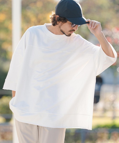 CAMBIO（カンビオ）の「mlt5518- MINI URAKE Switch 3-4 Sleeve Pullover 半端袖カットソー(S60726cmb)（Tシャツ/カットソー・メンズ・ブラック/ホワイト・S/M/L）」の4枚目の写真