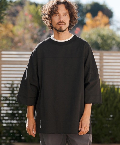 CAMBIO（カンビオ）の「mlt5518- MINI URAKE Switch 3-4 Sleeve Pullover 半端袖カットソー(S60726cmb)（Tシャツ/カットソー・メンズ・ブラック/ホワイト・S/M/L）」の9枚目の写真