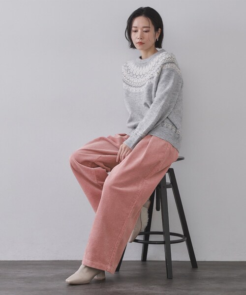 OPAQUE.CLIP（オペークドットクリップ）の「コーデュロイタックワイドパンツ【洗濯機OK】（その他パンツ・レディース・ベビーピンク/アイボリー・38/36）」の9枚目の写真