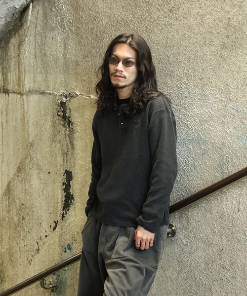 bike star(バイクスター)の「BIKE STAR ワンポイント刺繍ワッフルヘンリーネックロンT(Tシャツ/カットソー・メンズ・レッド/チャコールグレー/ブラック・L/M)」の7枚目の写真