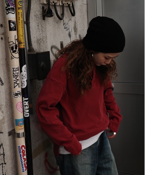 bike star(バイクスター)の「BIKE STAR ワンポイント刺繍ワッフルヘンリーネックロンT(Tシャツ/カットソー・メンズ・レッド/チャコールグレー/ブラック・L/M)」の19枚目の写真