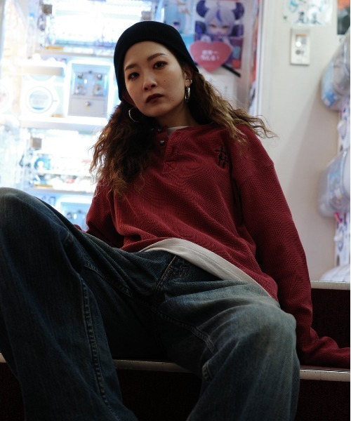 bike star(バイクスター)の「BIKE STAR ワンポイント刺繍ワッフルヘンリーネックロンT(Tシャツ/カットソー・メンズ・レッド/チャコールグレー/ブラック・L/M)」の22枚目の写真