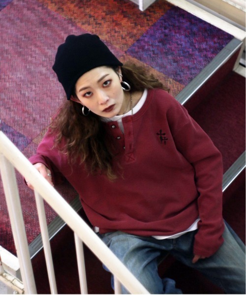 bike star(バイクスター)の「BIKE STAR ワンポイント刺繍ワッフルヘンリーネックロンT(Tシャツ/カットソー・メンズ・レッド/チャコールグレー/ブラック・L/M)」の20枚目の写真