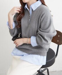 【nane/WEB限定】《一枚でこなれ感》シャツドッキングニット