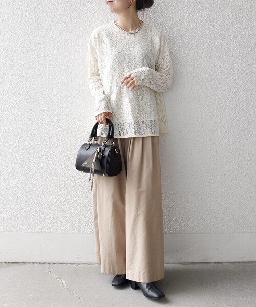 SHIPS any:〈手洗い可能〉フラワー レース クルーネック ペプラム