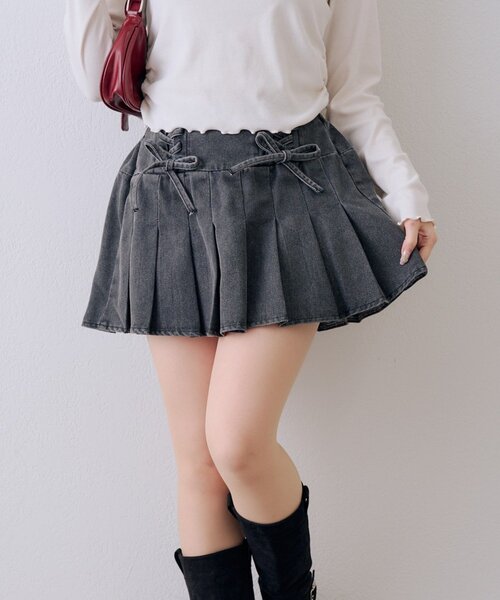 continuer de NICE CLAUP(コンティニューデナイスクラップ)の「【SETUP】レースUPミニプリーツスカート(デニムスカート・レディース・ブルー系その他/ブラック系その他/ブルー・FREE)」の17枚目の写真