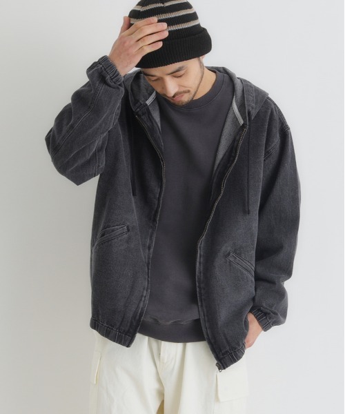 BACK NUMBER（バックナンバー）の「【BACK NUMBER】デニムフルジップパーカー (ヴィンテージ風 / 色落ち加工 / デイリーユース)（デニムジャケット・メンズ・ダークインディゴブルー/ブラック・L/XL/M）」の2枚目の写真