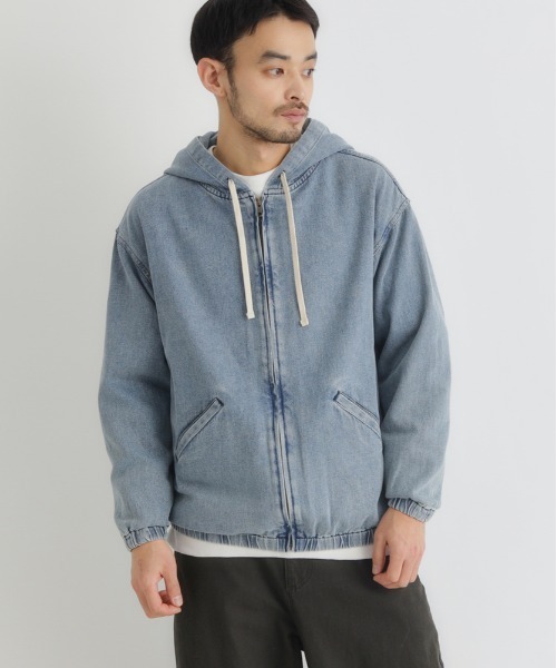 BACK NUMBER（バックナンバー）の「【BACK NUMBER】デニムフルジップパーカー (ヴィンテージ風 / 色落ち加工 / デイリーユース)（デニムジャケット・メンズ・ダークインディゴブルー/ブラック・L/XL/M）」の3枚目の写真