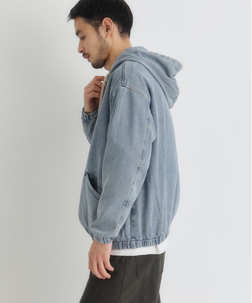 BACK NUMBER（バックナンバー）の「【BACK NUMBER】デニムフルジップパーカー (ヴィンテージ風 / 色落ち加工 / デイリーユース)（デニムジャケット・メンズ・ダークインディゴブルー/ブラック・L/XL/M）」の4枚目の写真