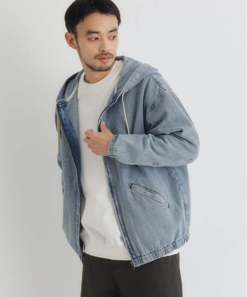 BACK NUMBER（バックナンバー）の「【BACK NUMBER】デニムフルジップパーカー (ヴィンテージ風 / 色落ち加工 / デイリーユース)（パーカー・メンズ・ダークインディゴブルー/ブラック・L/XL/M）」の22枚目の写真