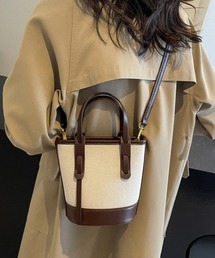編み込み×レザー切替ショルダーバッグ