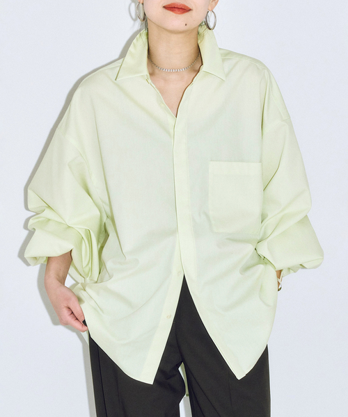 CITYSHOP（シティーショップ）の「BALLOON CUFF シャツ（シャツ/ブラウス・レディース・サックスブルー/ホワイト/グリーン/ピンク/ブルー系その他・FREE）」の2枚目の写真