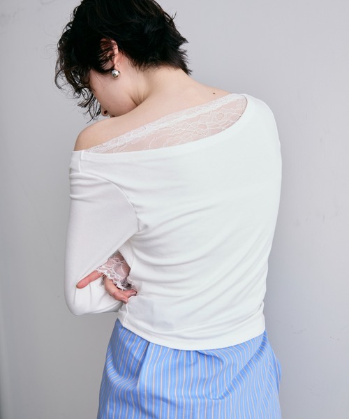 Trish(トリッシュ)の「レースレイヤード風2wayドレープカットソー(Tシャツ/カットソー・レディース・チャコールグレー/ホワイト・FREE)」の11枚目の写真