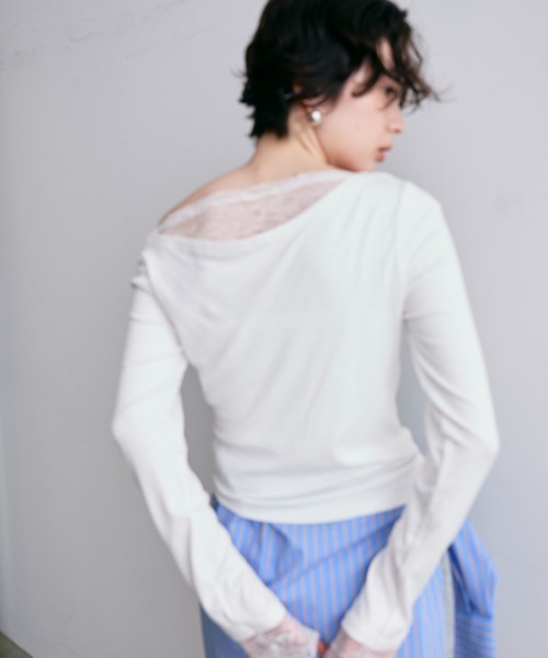 Trish(トリッシュ)の「レースレイヤード風2wayドレープカットソー(Tシャツ/カットソー・レディース・チャコールグレー/ホワイト・FREE)」の13枚目の写真