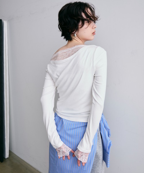 Trish(トリッシュ)の「レースレイヤード風2wayドレープカットソー(Tシャツ/カットソー・レディース・チャコールグレー/ホワイト・FREE)」の14枚目の写真
