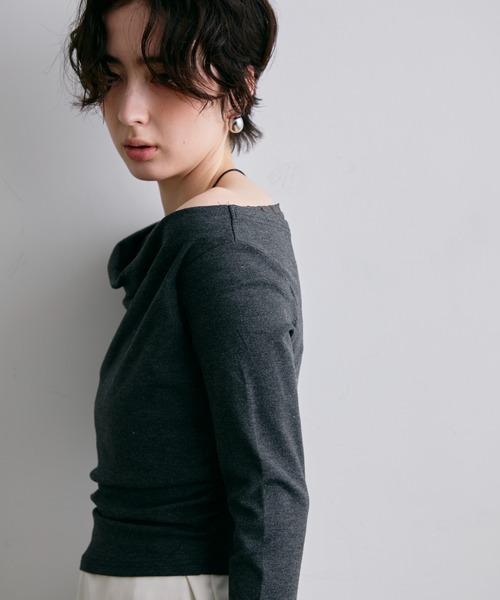 Trish(トリッシュ)の「レースレイヤード風2wayドレープカットソー(Tシャツ/カットソー・レディース・チャコールグレー/ホワイト・FREE)」の18枚目の写真