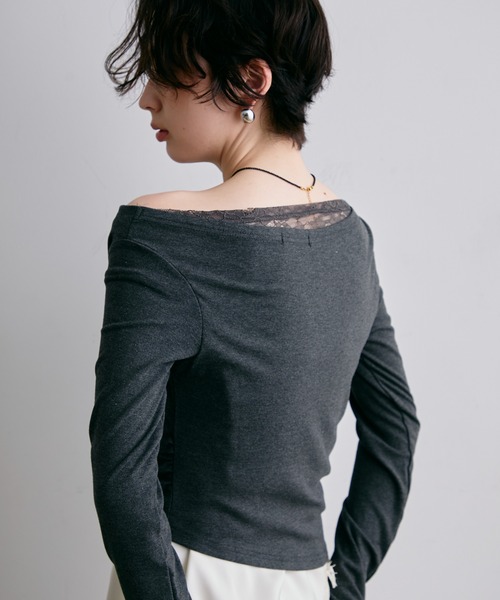 Trish(トリッシュ)の「レースレイヤード風2wayドレープカットソー(Tシャツ/カットソー・レディース・チャコールグレー/ホワイト・FREE)」の22枚目の写真