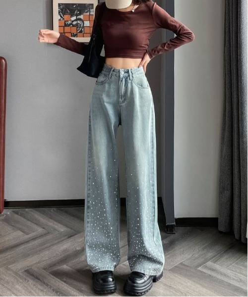 &soiree(アンドソワレ)の「クリアグリッターデニムパンツ(デニムパンツ・レディース・ネイビー・X-LARGE/LARGE/MEDIUM/SMALL/X-SMALL)」の3枚目の写真
