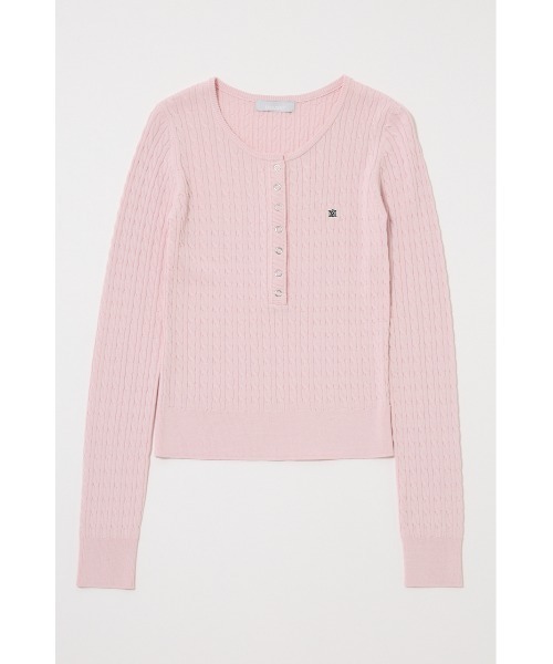 MOUSSY HENRY NECK CABLE KNIT トップス　ピンク HENRY NECK CABLE ニットトップス（ニット/セーター）｜MOUSSY