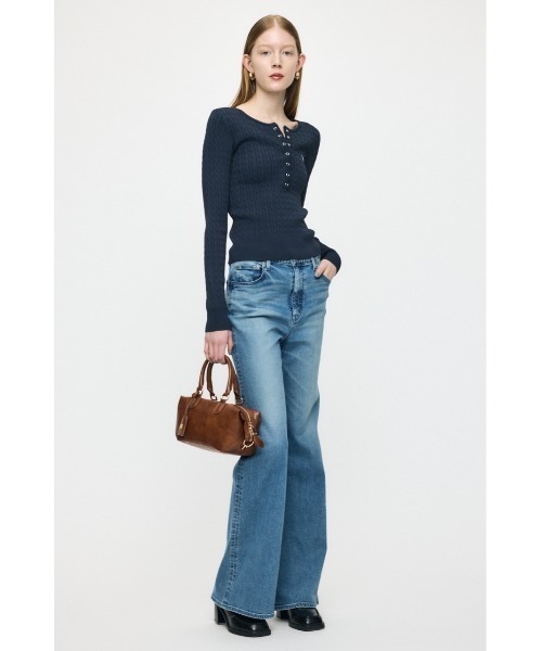 MOUSSY HENRY NECK CABLE KNIT トップス　ピンク HENRY NECK CABLE ニットトップス（ニット/セーター）｜MOUSSY