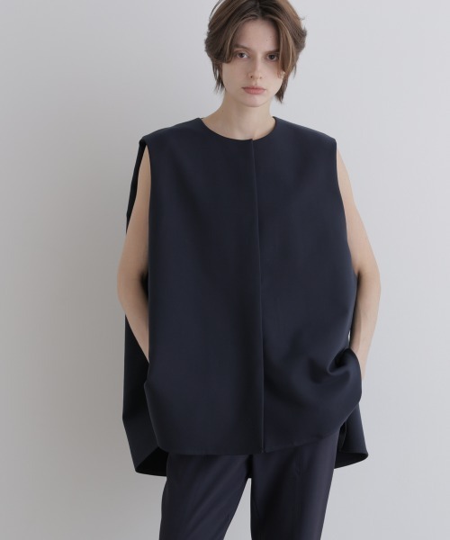 LE PHIL(ルフィル)の「◆コンパクトダブルクロスジレ(シャツ/ブラウス・レディース・ブラック/ネイビー・F)」の3枚目の写真