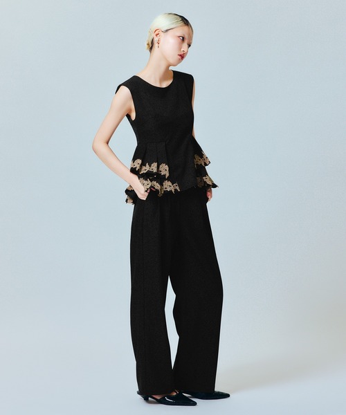 darial(ダリアル)の「【darial】point lace pants setup / ポイントレースパンツセットアップ(セットアップ・レディース・ブラック/グレー/ベージュ・S/M)」の2枚目の写真