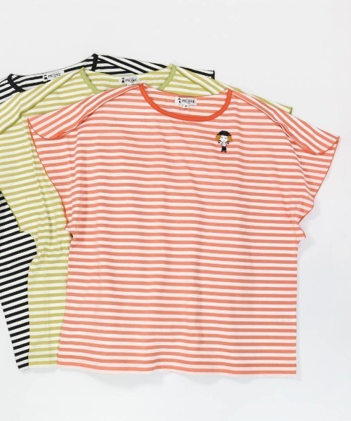 STUDIO PICONE(スタジオピッコーネ)の「コットン100%ボーダー冷感プルオーバー(Tシャツ/カットソー・レディース・ブラック/イエロー/オレンジ・LL/L/M)」の1枚目の写真