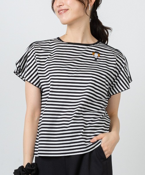 STUDIO PICONE(スタジオピッコーネ)の「コットン100%ボーダー冷感プルオーバー(Tシャツ/カットソー・レディース・ブラック/イエロー/オレンジ・LL/L/M)」の11枚目の写真