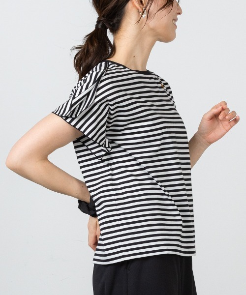 STUDIO PICONE(スタジオピッコーネ)の「コットン100%ボーダー冷感プルオーバー(Tシャツ/カットソー・レディース・ブラック/イエロー/オレンジ・LL/L/M)」の15枚目の写真