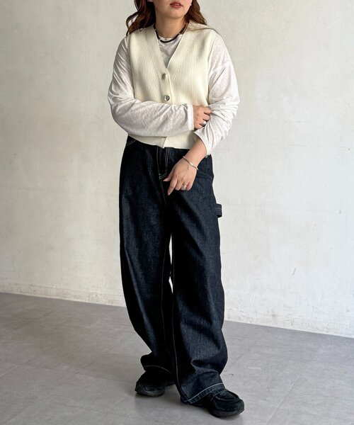 CPCM（シーピーシーエム）の「メタル釦コンパクトベスト（ニット/セーター・レディース・アイボリー/ブラック/グレイッシュベージュ・FREE）」の8枚目の写真