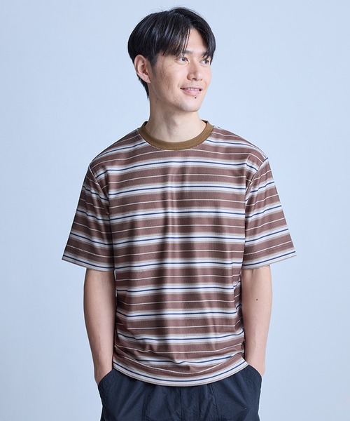 UNION STATION（ユニオンステーション）の「マルチボーダーT〈ストレッチ・マシンウォッシャブル〉（Tシャツ/カットソー・メンズ・ブラウン系その他/ホワイト系その他・M/L）」の2枚目の写真