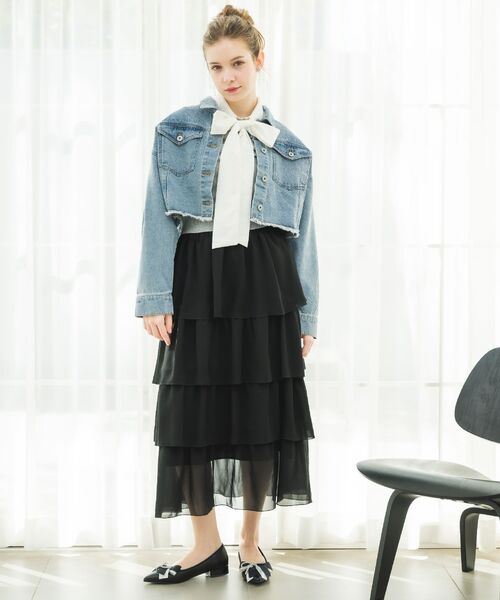 ems excite（エムズエキサイト）の「BレースアップティアードSK（スカート・レディース・ナチュラル/ブラック/ブルー・FREE）」の4枚目の写真