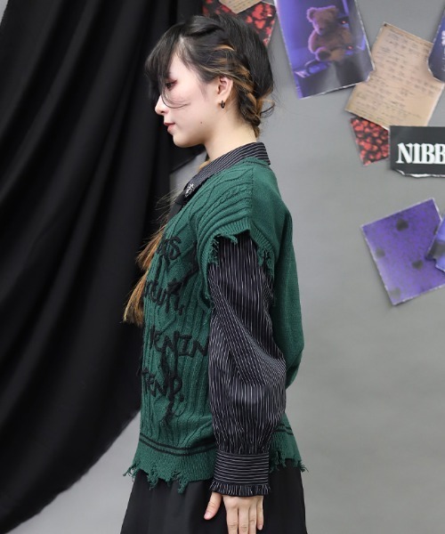 NIBBLE POISON(ニブルポイズン)の「コード刺繍ニットベスト(ニット/セーター・レディース・ブラック/ホワイト/グリーン・MEDIUM)」の5枚目の写真