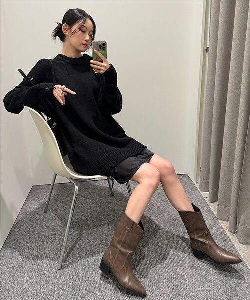LAZYANNE(レイジーアン)の「ソーラーウェスタンミドルブーツ(5cm)_AOL122 l 3カラー(ブーツ・レディース・ダークブラック/キャメル/ブラウン・23.5cm/24cm/24.5cm/25cm/25.5cm/23cm)」の14枚目の写真
