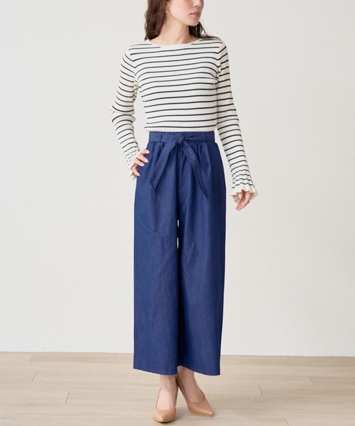laulea（ラウレア）の「CVCスラブデニム クロプトワイドパンツ（デニムパンツ・レディース・ネイビー/サックスブルー/グレー/ブルー・M/L）」の16枚目の写真