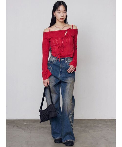 EMODA（エモダ）の「ホールリボン2WAYニット（ニット/セーター・レディース・レッド/ホワイト/グレー・FREE）」の16枚目の写真