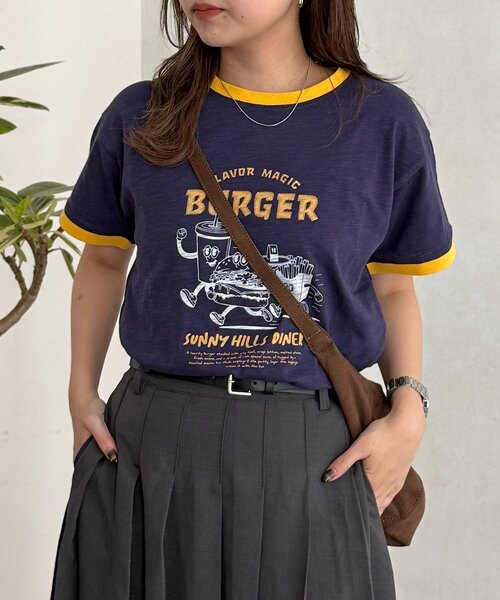 CPCM（シーピーシーエム）の「スラブリンガーT（Tシャツ/カットソー・レディース・ブラウン/ピンク/オフホワイト/ネイビー・FREE）」の3枚目の写真