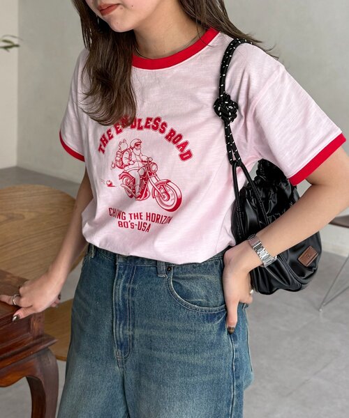 CPCM（シーピーシーエム）の「スラブリンガーT（Tシャツ/カットソー・レディース・ブラウン/ピンク/オフホワイト/ネイビー・FREE）」の4枚目の写真