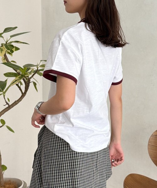 CPCM（シーピーシーエム）の「スラブリンガーT（Tシャツ/カットソー・レディース・ブラウン/ピンク/オフホワイト/ネイビー・FREE）」の6枚目の写真