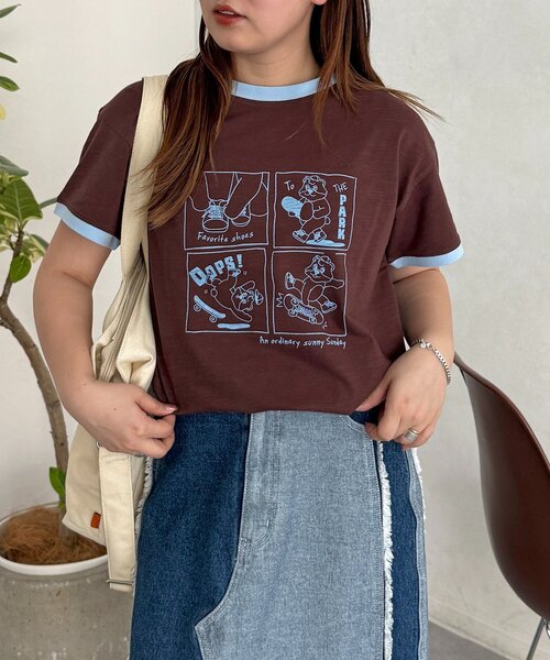 CPCM（シーピーシーエム）の「スラブリンガーT（Tシャツ/カットソー・レディース・ブラウン/ピンク/オフホワイト/ネイビー・FREE）」の11枚目の写真