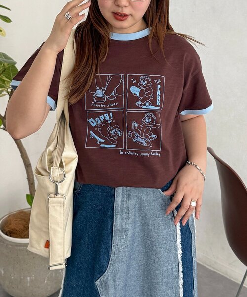 CPCM（シーピーシーエム）の「スラブリンガーT（Tシャツ/カットソー・レディース・ブラウン/ピンク/オフホワイト/ネイビー・FREE）」の12枚目の写真